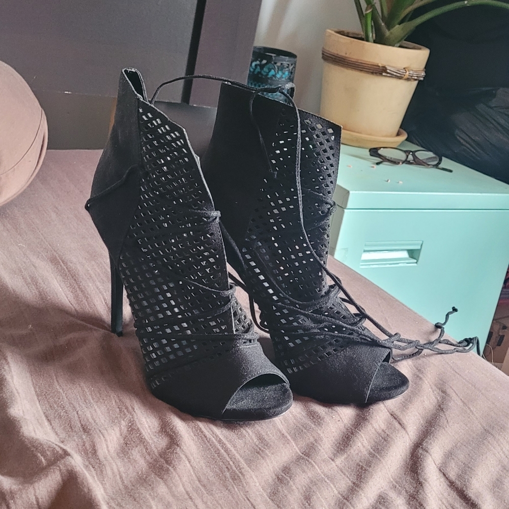 Suede Mesh Heels